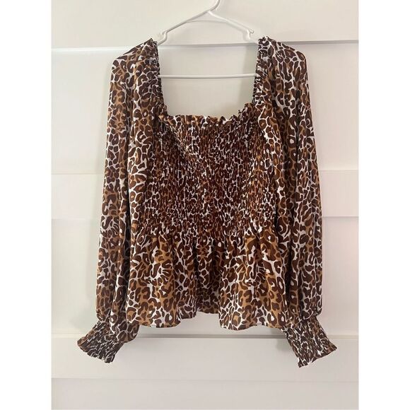 New Lilly Pulitzer Demi Long Sleeve Smocked topChocolate My Favorite Spot size L - Picture 7 of 9